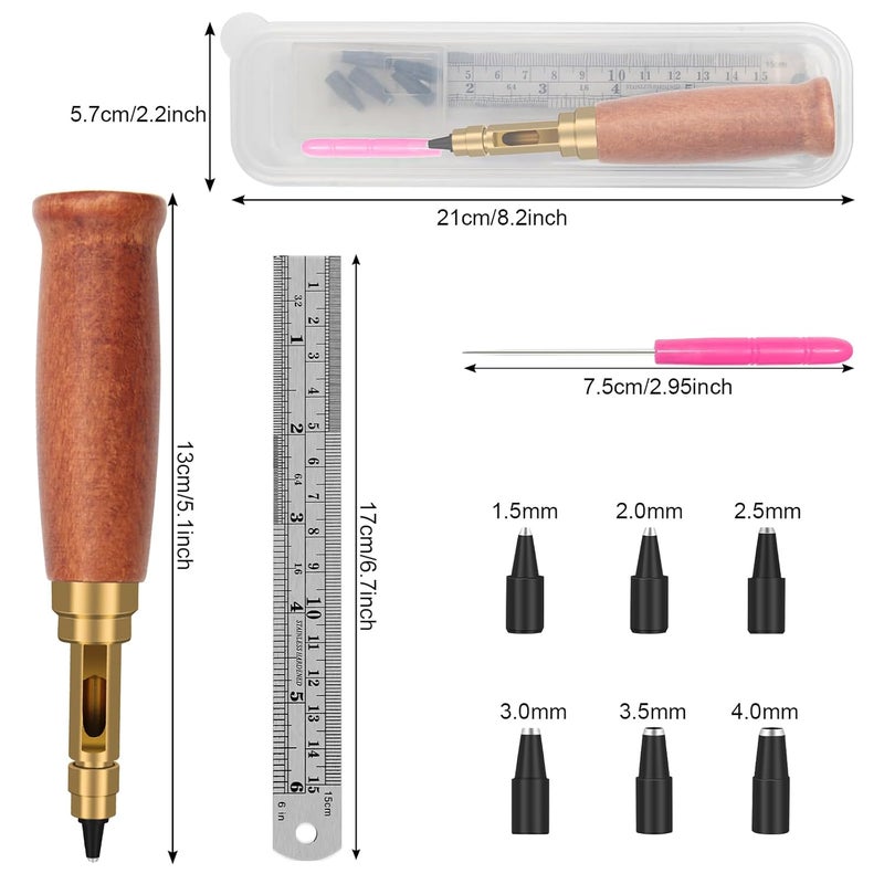 Boyistar Japanese Screw Punch, Wood Handle Belt Hole Puncher, Adjustable Leather Hole Punch Tool (Brown) - Image 2